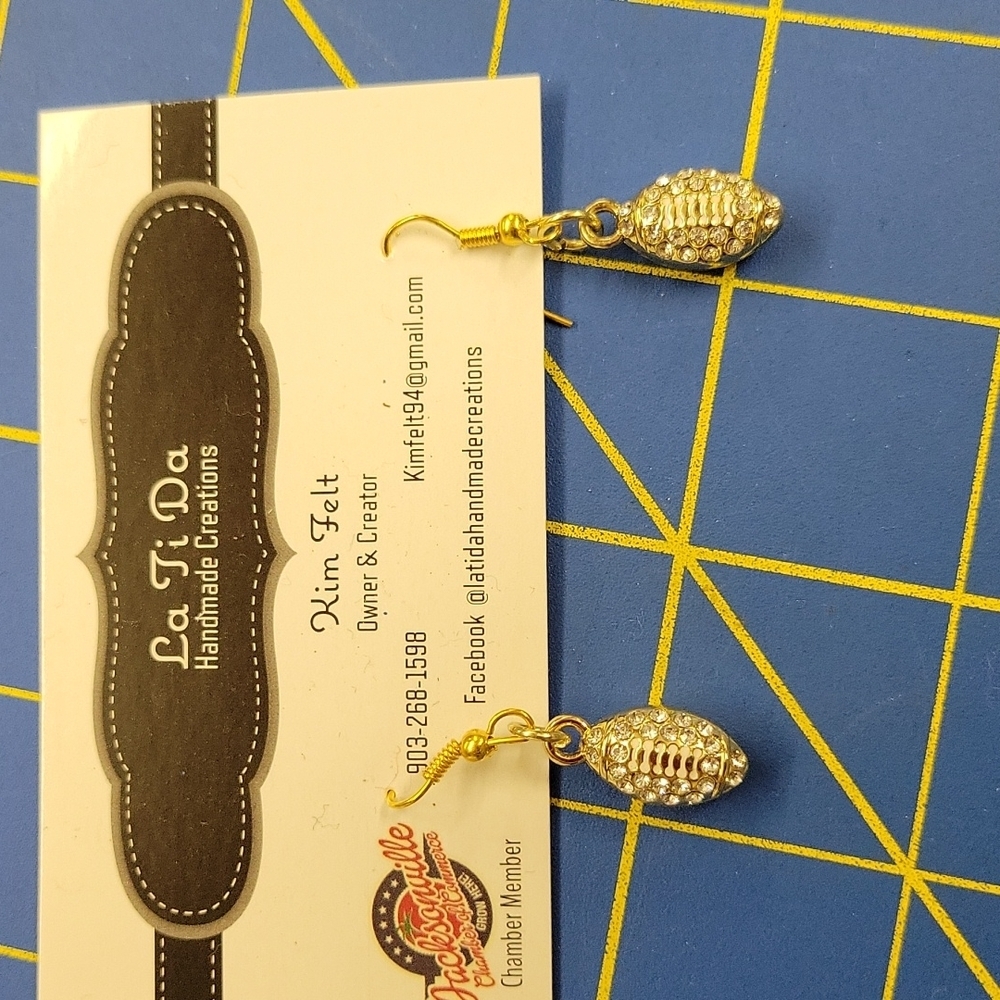 Sports Rhinestone Football Gold Tone Earrings - Picture 1 of 1